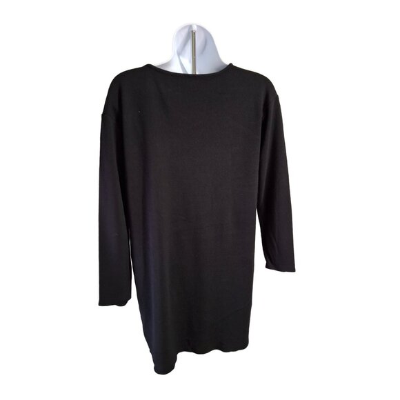 J Jill Wearever Tunic Top Petite XS Black 3/4 Sleeve V-Neck Minimalist Goth - Picture 3 of 9